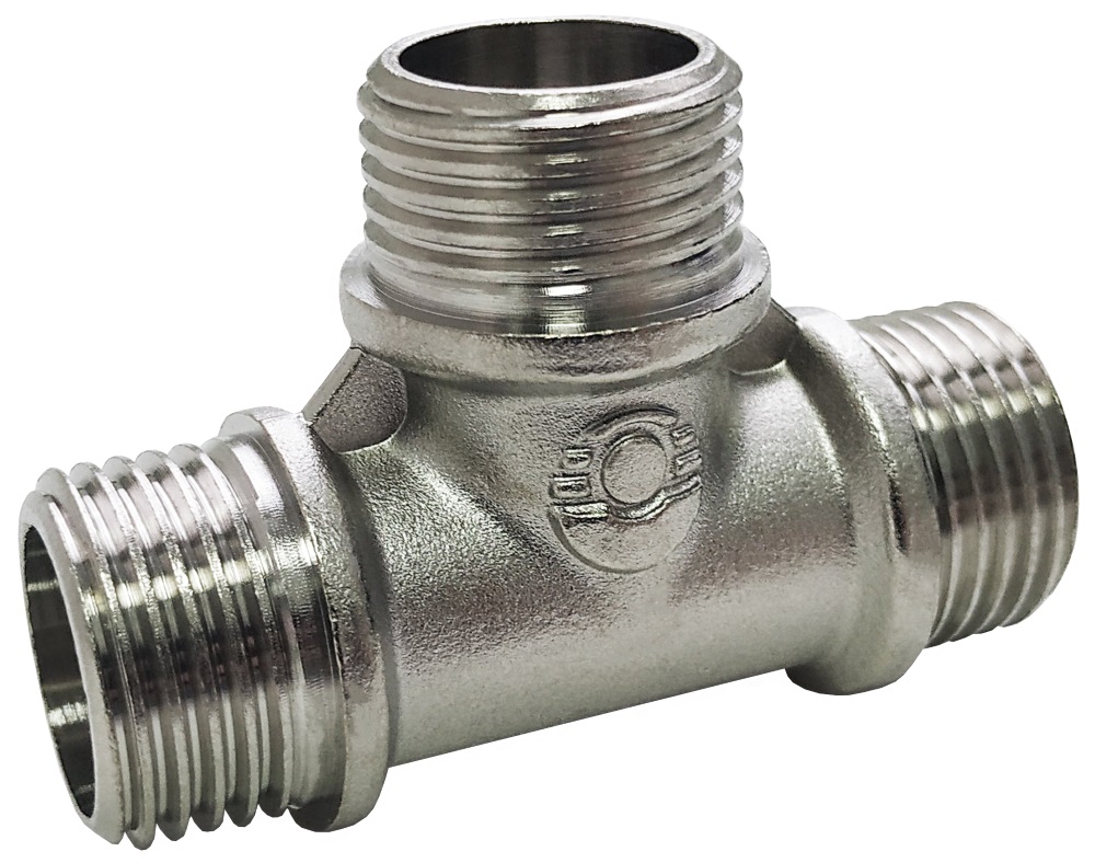 Тройник латунь никель переходной Ду 15х20х20 (1/2"х3/4"х3/4") НР/НР/НР Valfex VF.131.N.034 арт.1215019