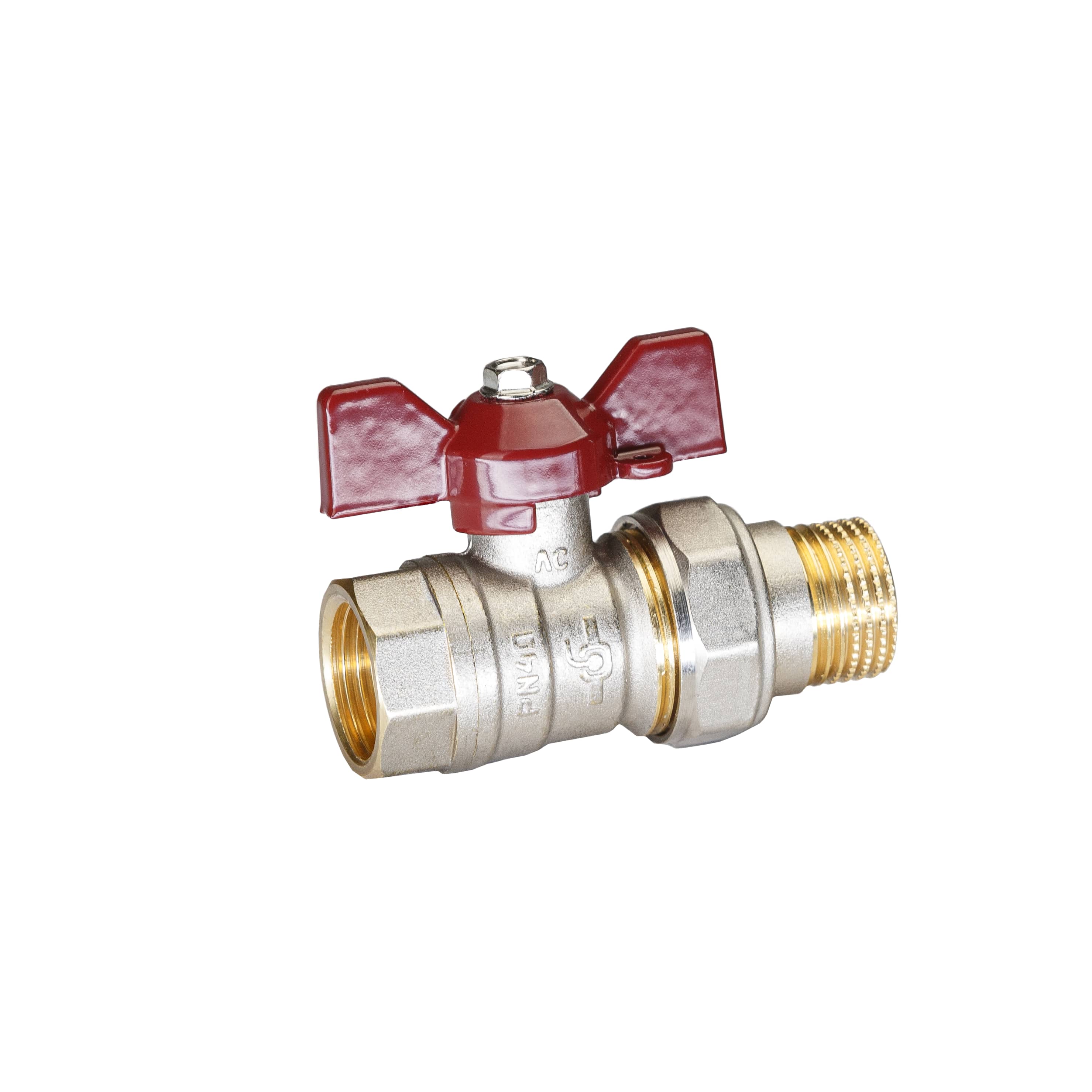 Кран шаровой латунный никель Temper Ду 15 (1/2”) PN40, ВН/НР американка, бабочка 8815ВАБ1240 арт.1302057