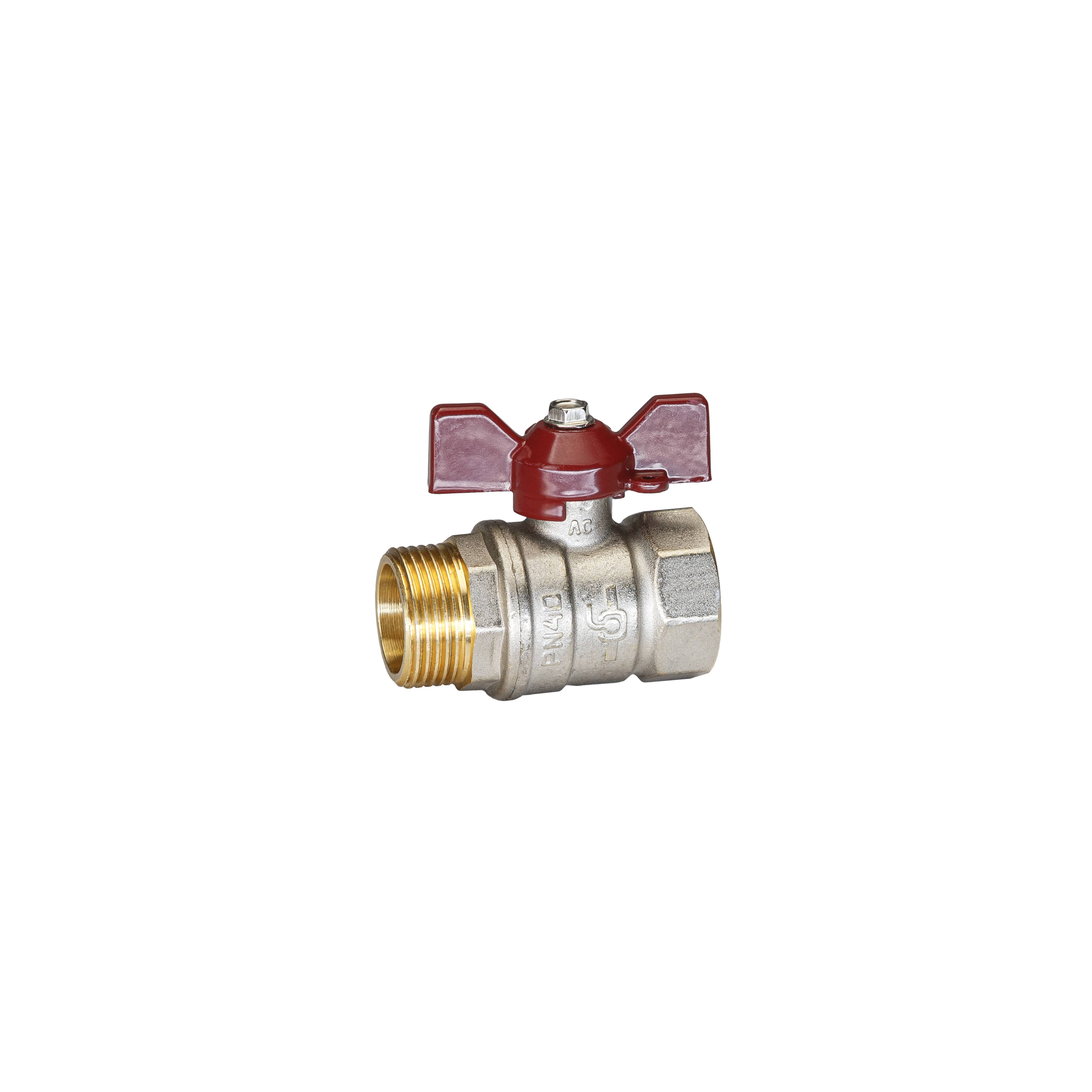 Кран шаровой латунный никель Temper Ду 20 (3/4”) PN40, ВН/НР, бабочка 8820ВНБ3440 арт.1302068