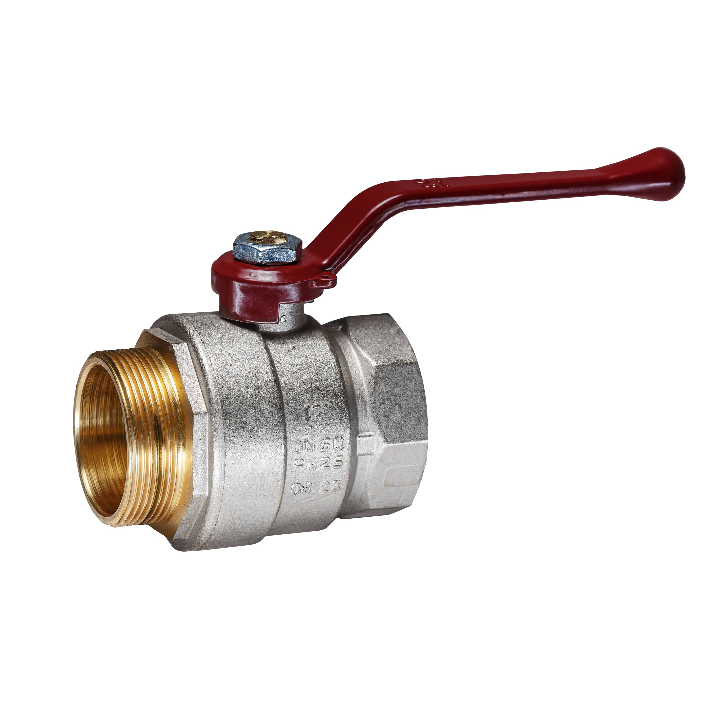 Кран шаровой латунный никель Temper Ду 50 (2”) PN25, ВН/НР, рычаг 8850ВНР225 арт.1302090