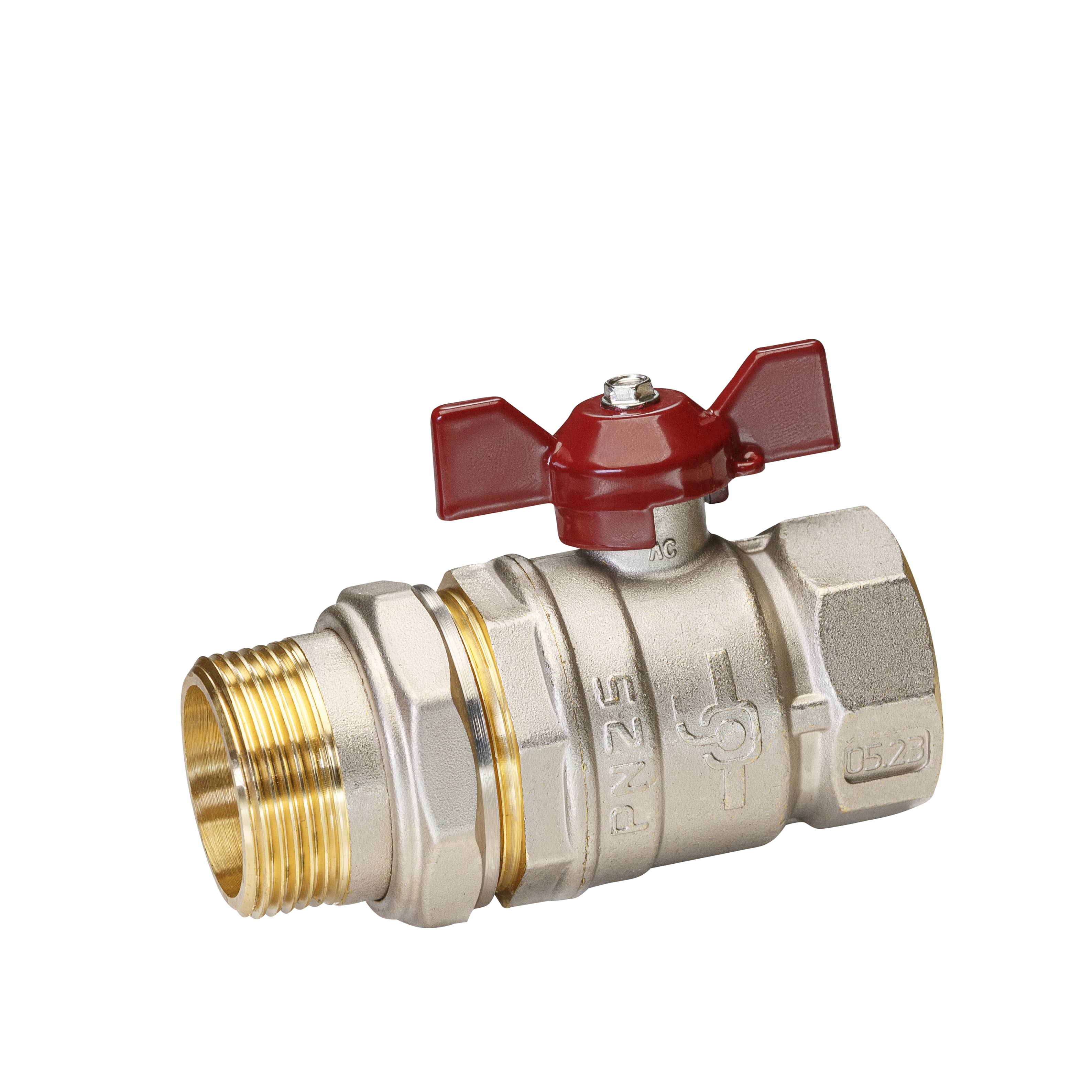 Кран шаровой латунный никель Temper Ду 32 (1 1/4”) PN25, ВН/НР американка, бабочка 8832ВАБ11425 арт.1302077