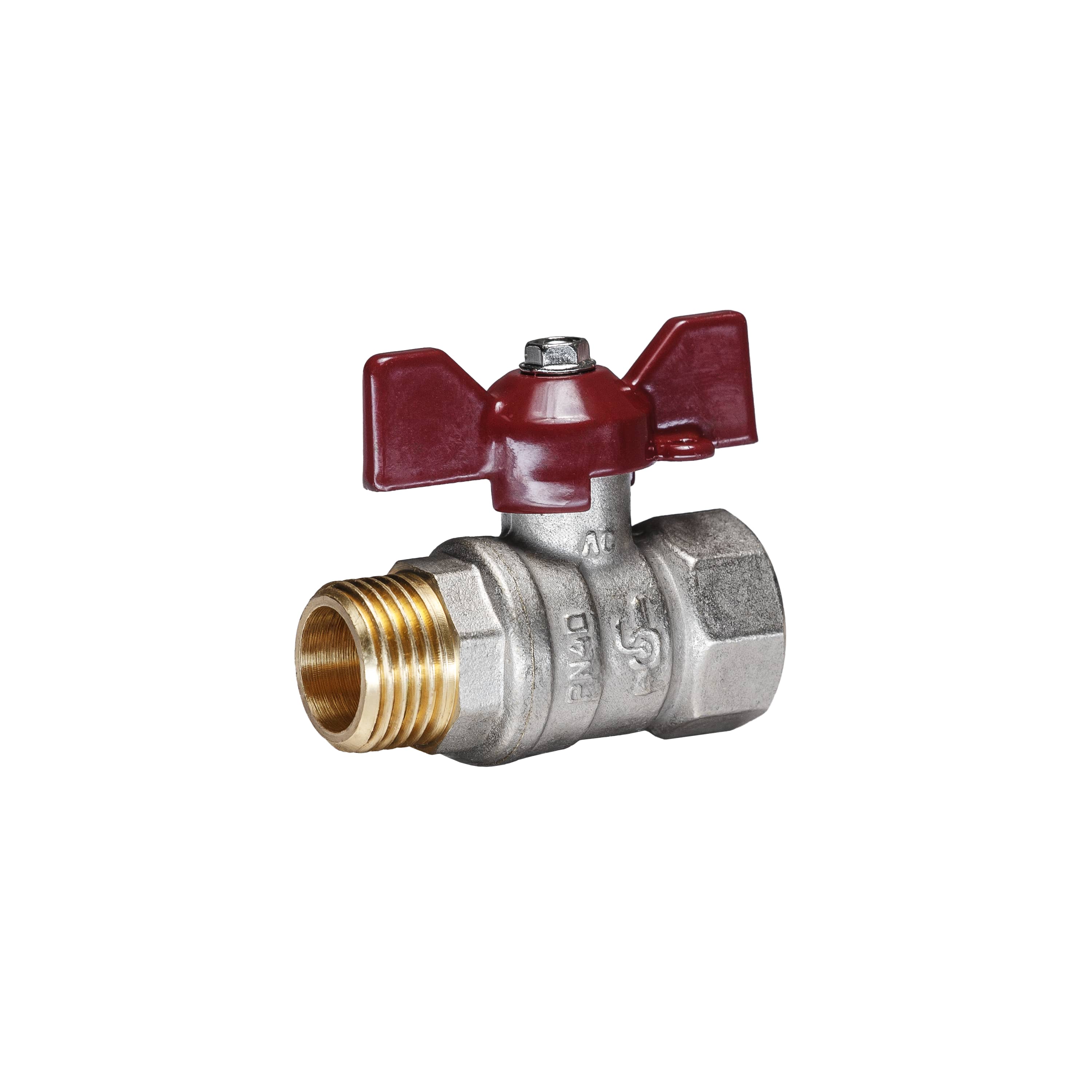Кран шаровой латунный никель Temper Ду 15 (1/2”) PN40, ВН/НР, бабочка 8815ВНБ1240 арт.1302059
