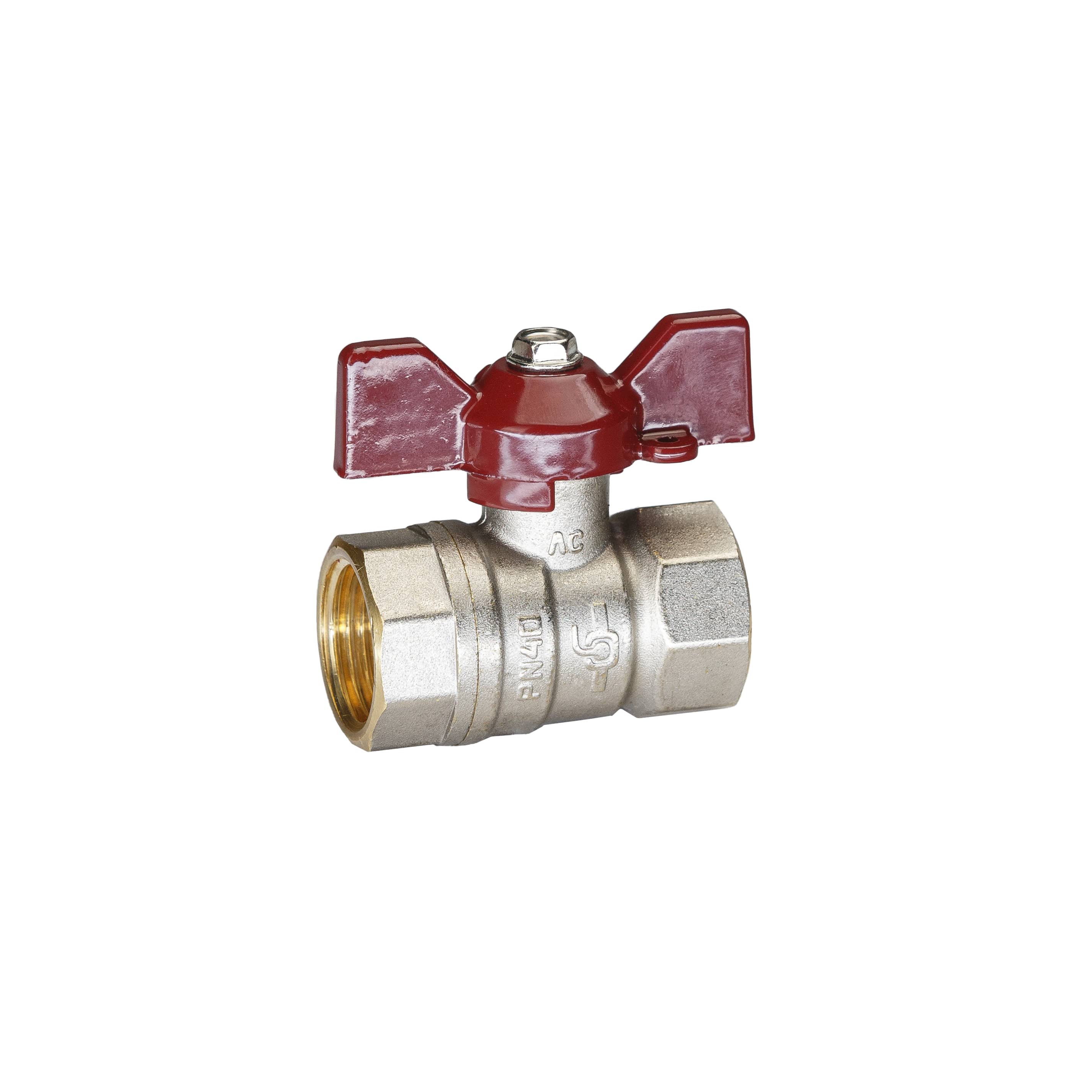Кран шаровой латунный никель Temper Ду 15 (1/2”) PN40, ВН/ВН, бабочка 8815ВВБ1240 арт.1302018